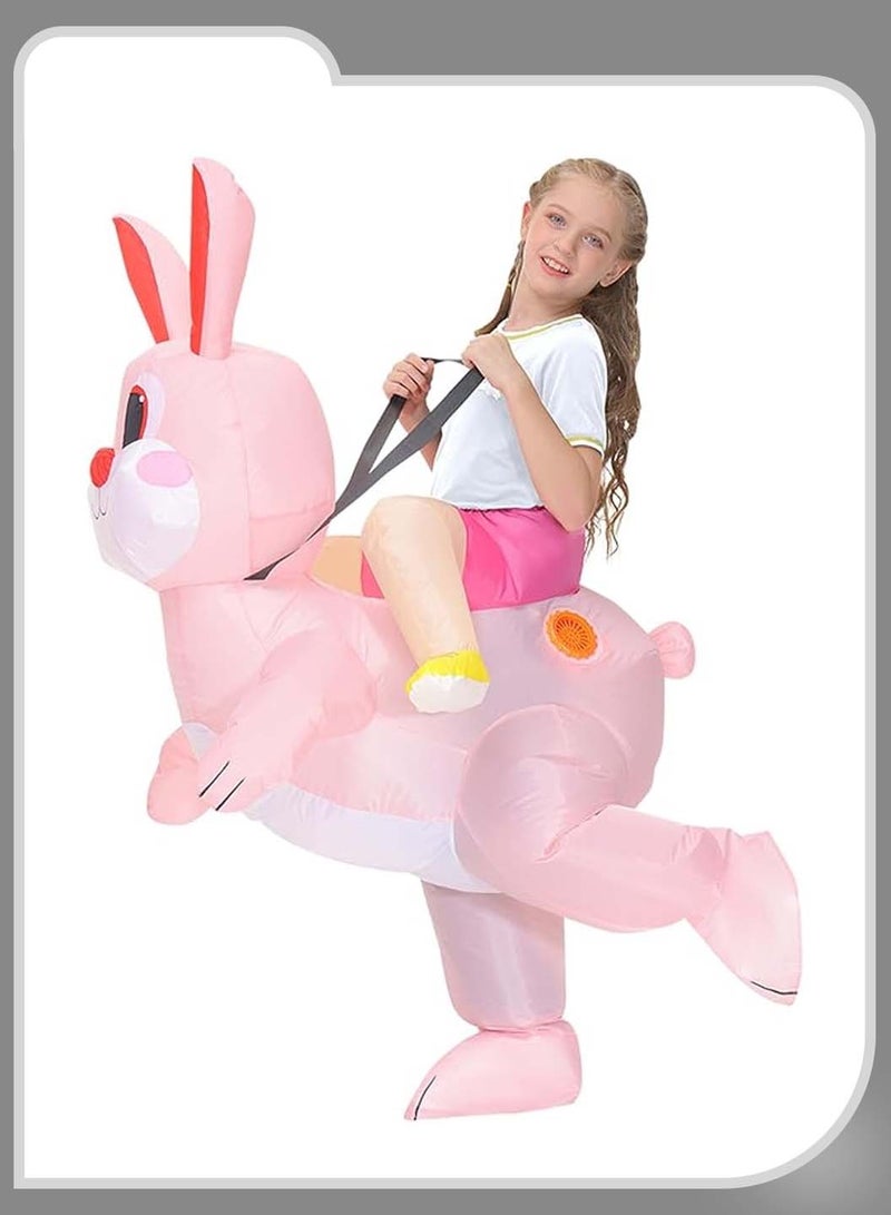 موفانت زي أرنب قابل للنفخ للمهرجان، زي لعب الأدوار للأطفال، زي أرنب ثلاثي الأبعاد، زي أداء للأطفال مع مروحة، مناسب للأطفال من 120 إلى 140 سم - Image 4