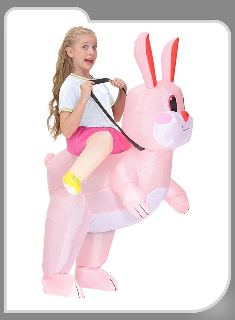 موفانت زي أرنب قابل للنفخ للمهرجان، زي لعب الأدوار للأطفال، زي أرنب ثلاثي الأبعاد، زي أداء للأطفال مع مروحة، مناسب للأطفال من 120 إلى 140 سم - Image 5