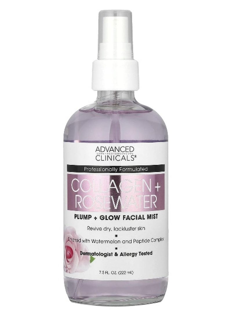 Advanced Clinicals, Collagen + Rosewater, Plump + Glow Facial Mist, 7.5 fl oz (222 ml) - Image 1