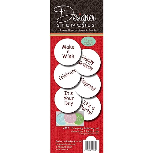 Designer Stencils Its a Party Cookie Stencil Set HAPPY BIRTHDAY CONGRATS ITS A PARTY MAKE A WISH CELEBRATE Beigesemitransparent