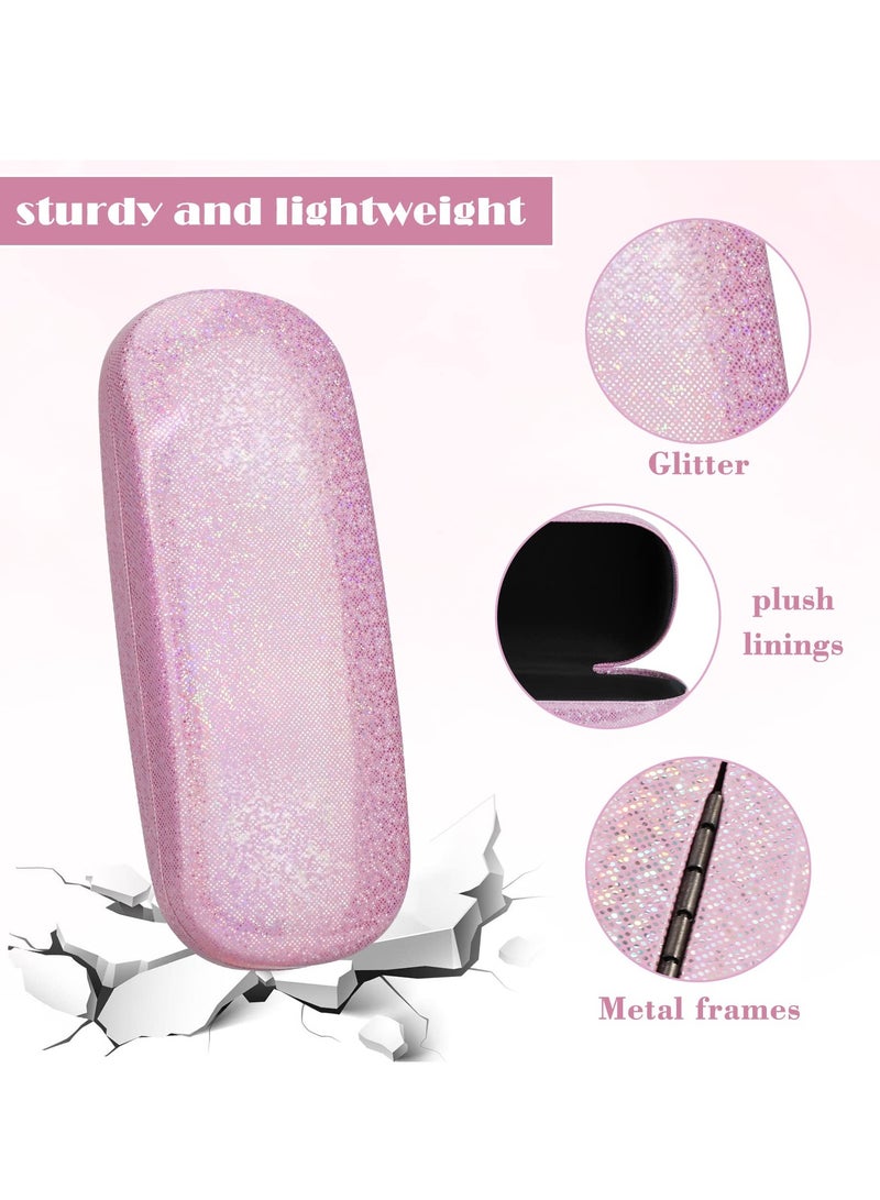 KASTWAVE 3 Pieces Hard Shell  Pu Leather Eyeglasses Case, Portable Protective Sunglasses Case, Glitter Glasses Case with Microfiber Cleaning Cloth for Men Women Girl Travel Study Work, Laser Myopia Mirror Box - Image 2