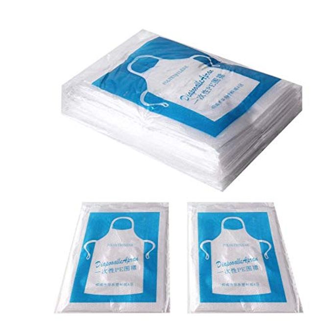 JIAKAI 23 x 37 inches Clear Polyethylene Waterproof Disposable Aprons For Cooking, Serving, Painting or Dish-Washing-100pcs