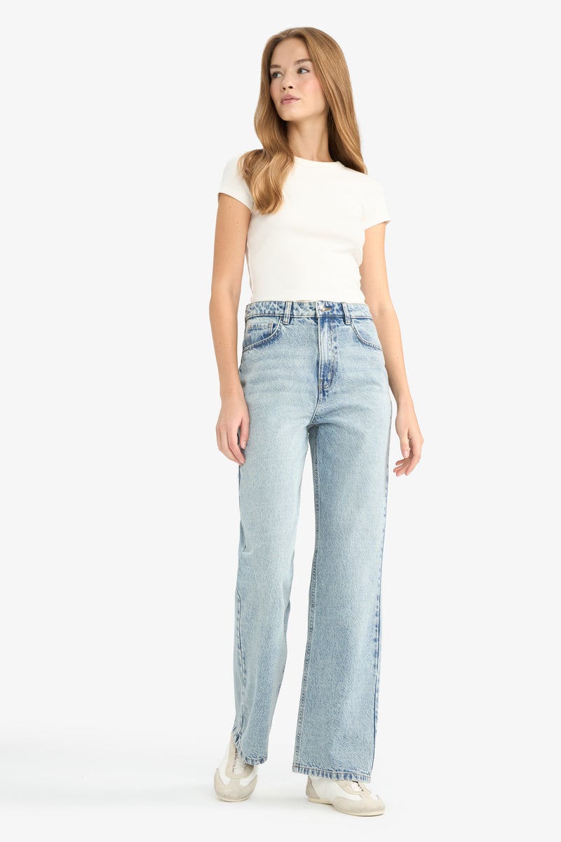 DeFacto Blue Woman Regular Hem Jean Trousers Casual - Image 4