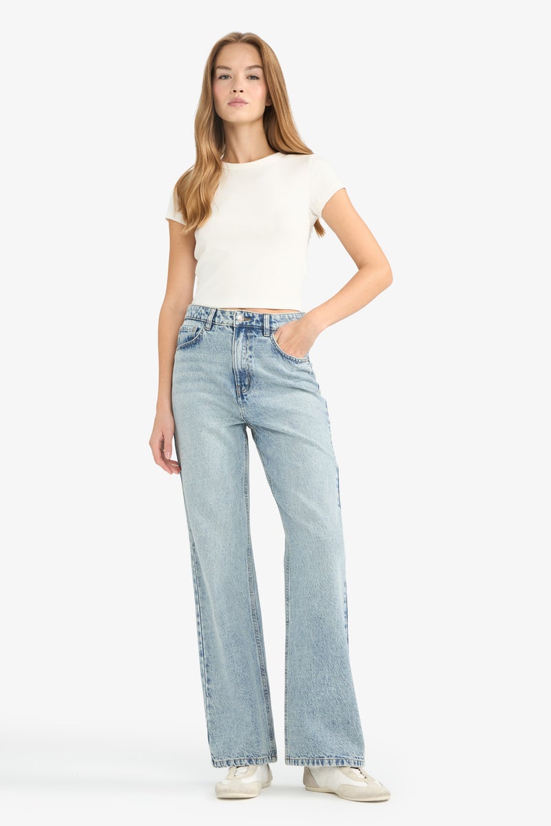 DeFacto Blue Woman Regular Hem Jean Trousers Casual - Image 1