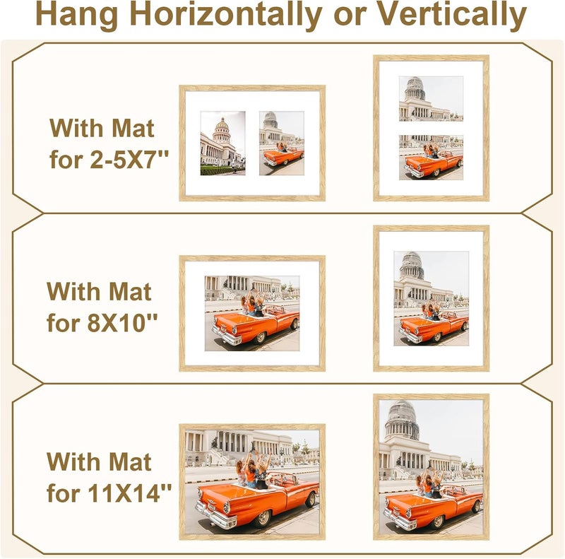 ATOBART 11x14 Picture Frame Set of 4,8x10 with Mat or 11x14 Without Mat with Perspex Glass Vertical or Horizontal Tabletop Display, Paintings, Posters, Artwork, Birthday Christmas Gift Indoor outdoor all-purpose fit - Image 5