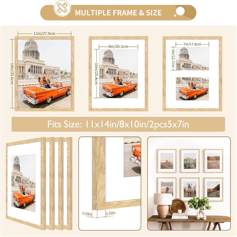 ATOBART 11x14 Picture Frame Set of 4,8x10 with Mat or 11x14 Without Mat with Perspex Glass Vertical or Horizontal Tabletop Display, Paintings, Posters, Artwork, Birthday Christmas Gift Indoor outdoor all-purpose fit - Image 2