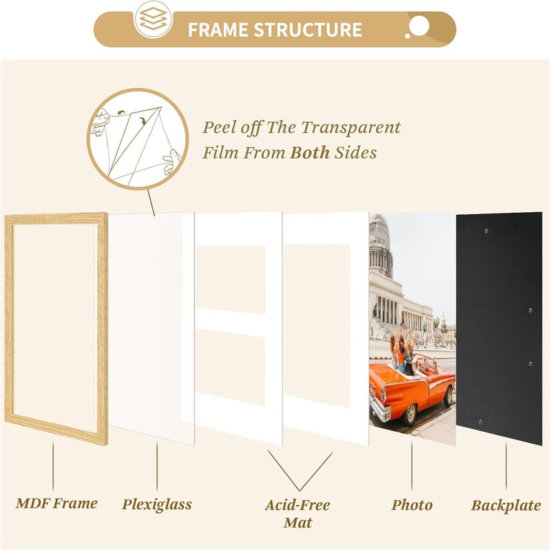 ATOBART 11x14 Picture Frame Set of 4,8x10 with Mat or 11x14 Without Mat with Perspex Glass Vertical or Horizontal Tabletop Display, Paintings, Posters, Artwork, Birthday Christmas Gift Indoor outdoor all-purpose fit - Image 4