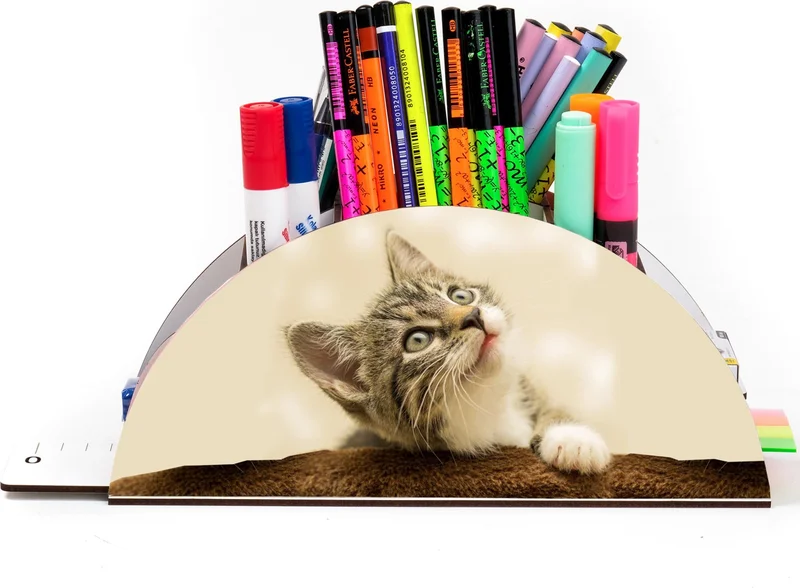 Notpa Wooden Vip Cat Rainbow Ruler Desktop Pencil Holder Organizer For Kids VIP123