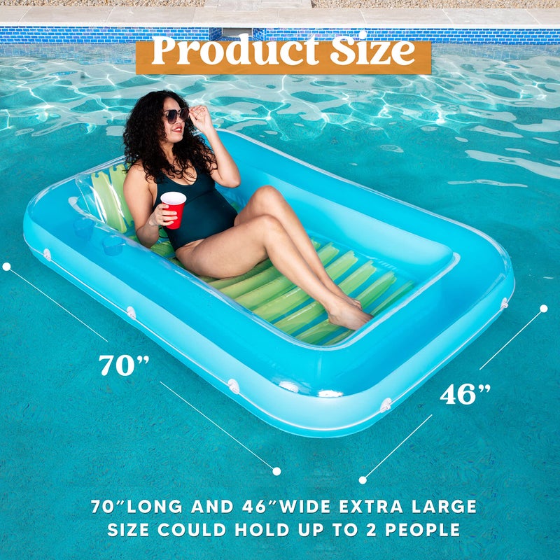 SLOOSH Inflatable Tanning Pool Lounger Float, 70" x 46" Pool Floats Adult with Pillow, 4 in 1 Suntan Tub Raft Floatie,Sunbathing Bed Lounge for Water Blow Up Kids Ball Pit Party Gifts, L-Blue Green - Image 2