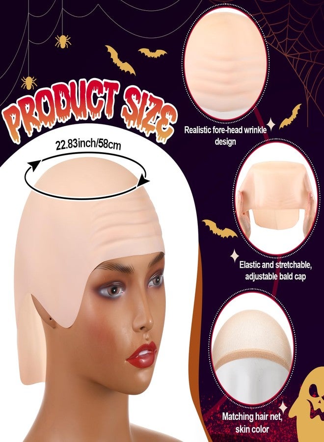 Syhood 4 Packs Halloween Bald Caps Makeup Latex Bald Head Wig Cap Hat Costume Accessories for Women Men Adults(Nude,Dark Brown,Medium) - Image 4
