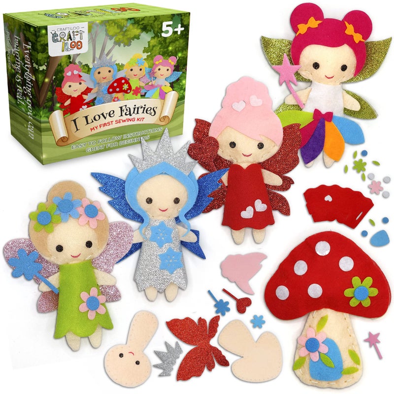 CRAFTILOO Fairy Sewing Kits for Little Girls 5 Easy Projects for Childrens Kid Crafts Make Your Own Felt Pillow Plush Craft Kit My First Sewing Kit Learn to Sew - Image 1
