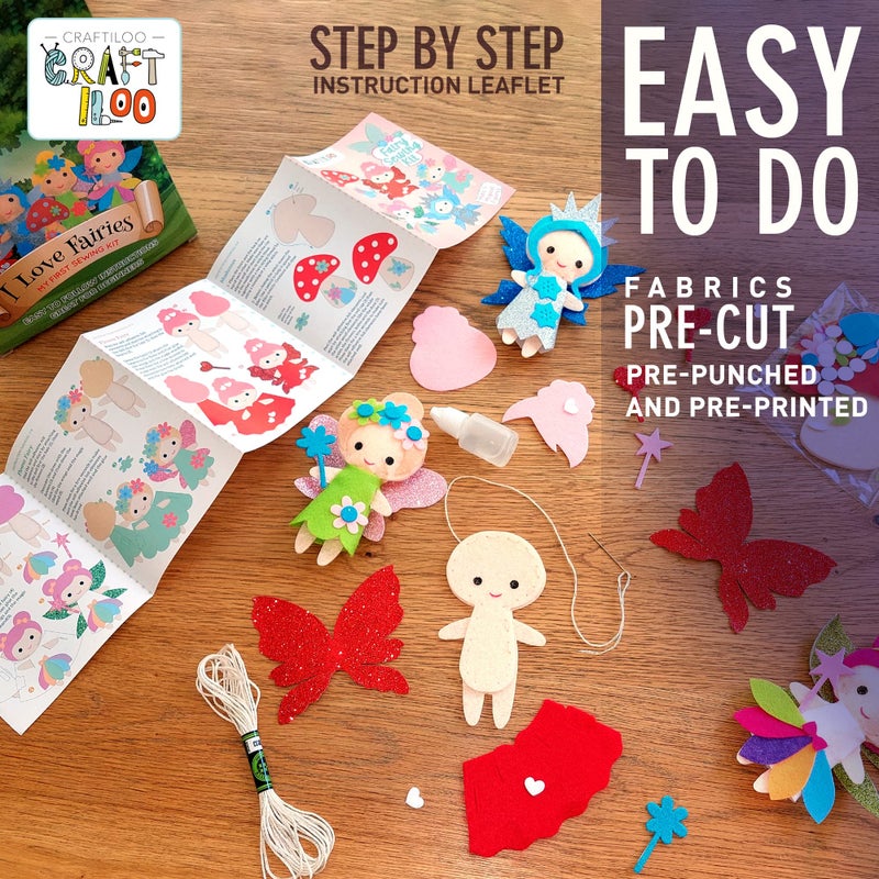CRAFTILOO Fairy Sewing Kits for Little Girls 5 Easy Projects for Childrens Kid Crafts Make Your Own Felt Pillow Plush Craft Kit My First Sewing Kit Learn to Sew - Image 3