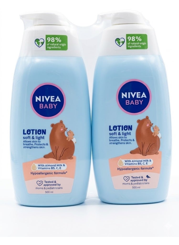 Nivea Baby Moisturizing Body Lotion With Almond Milk & Vitamins B5,C,E Hypoallergenic Formula 500ml Pack of 2 - Image 1