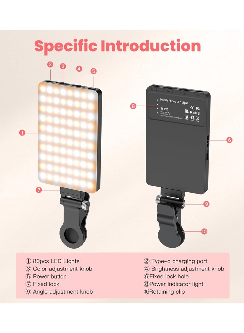 Rechargeable Selfie Light with 80 LEDs – Portable Clip-On Ring Light for Mobile Phones – 3 Brightness Modes, 3200K–5600K Color Temperature - Image 4