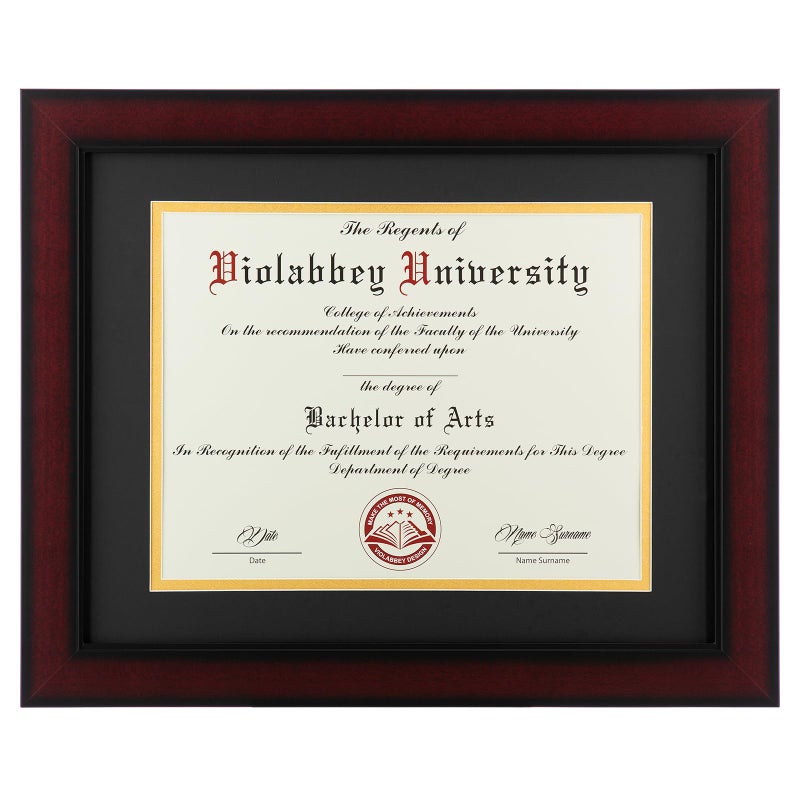 VIOLABBEY 85x11 Diploma Frame Solid Wood Fits 85x11 with Black Gold Double Mat or 11x14 DocumentsCertificates without mat Tempered Glass Cherry Frame for Wall or Tabletop Display