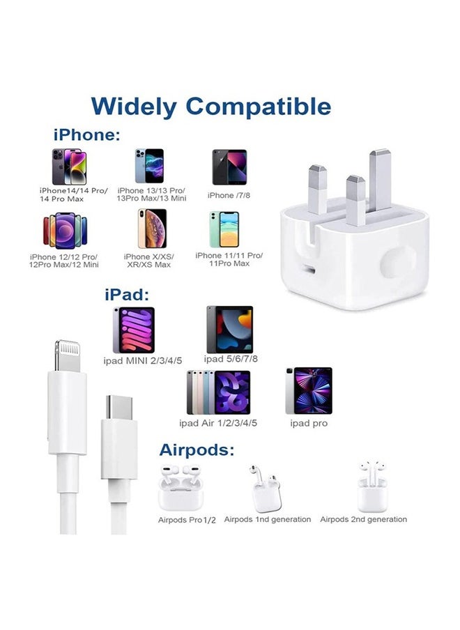 Lemon - iPhone 20W Fast Charger | USB C Wall Fast Charger with USB C to Lightning Cable Compatible with iPhone 14/14 Pro/14 Pro Max/13/12/SE2020/11/XR/XS Max/X/iPad - Image 1