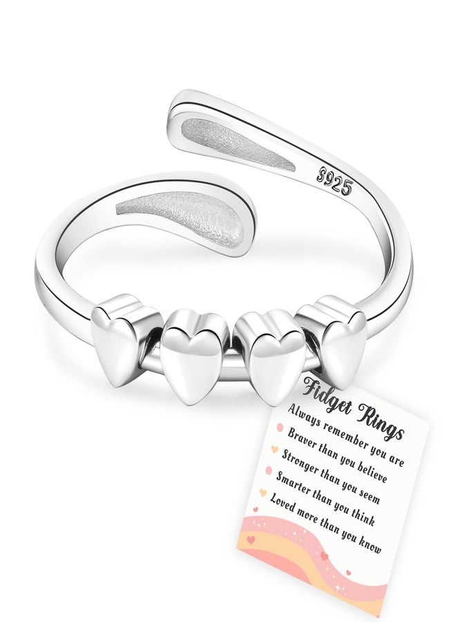 Senteria Anxiety Rings for Women 925 Sterling Silver Rings with Heart Adjustable Silver Stress Spinner Ring Thumb Fidget Ring for Anxiety Women - Image 1