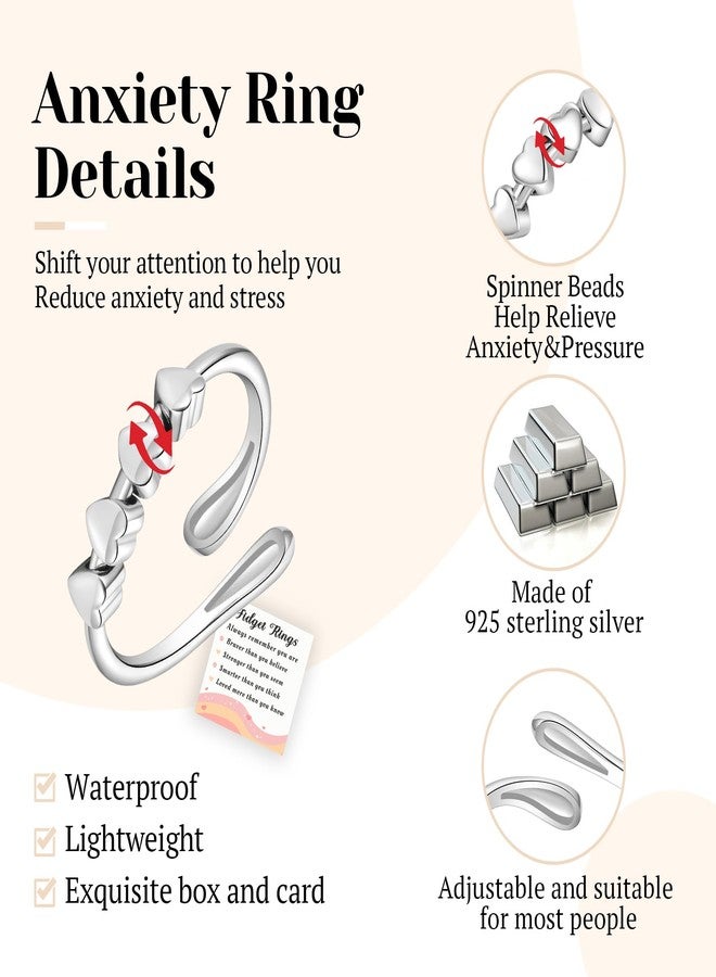 Senteria Anxiety Rings for Women 925 Sterling Silver Rings with Heart Adjustable Silver Stress Spinner Ring Thumb Fidget Ring for Anxiety Women - Image 4