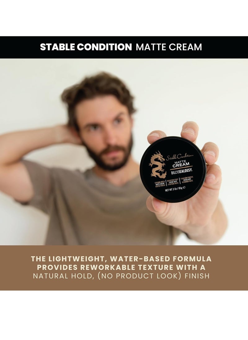Billy Jealousy - Billy Jealousy Stable Condition Matte Cream for Men with Natural Hold and Matte Finish, Reworkable, Lightweight, Water Based Hair Styling Product, Vanilla & White Musk Scent, 3 Oz. - Image 1