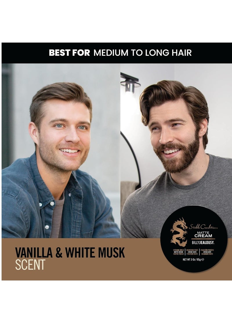 Billy Jealousy - Billy Jealousy Stable Condition Matte Cream for Men with Natural Hold and Matte Finish, Reworkable, Lightweight, Water Based Hair Styling Product, Vanilla & White Musk Scent, 3 Oz. - Image 1