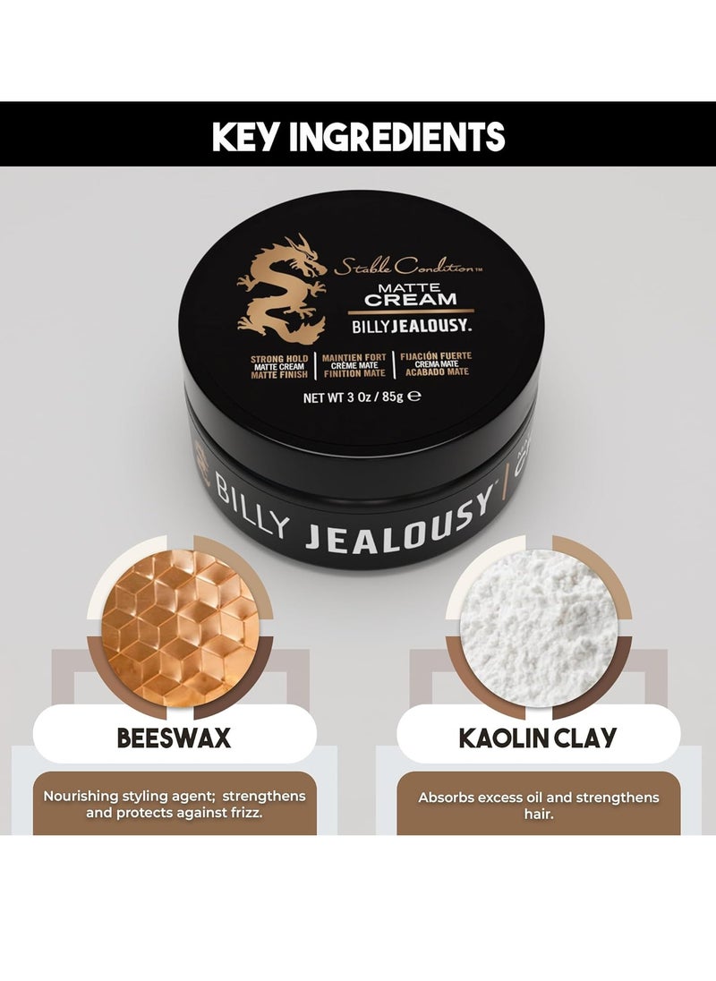 Billy Jealousy - Billy Jealousy Stable Condition Matte Cream for Men with Natural Hold and Matte Finish, Reworkable, Lightweight, Water Based Hair Styling Product, Vanilla & White Musk Scent, 3 Oz. - Image 1
