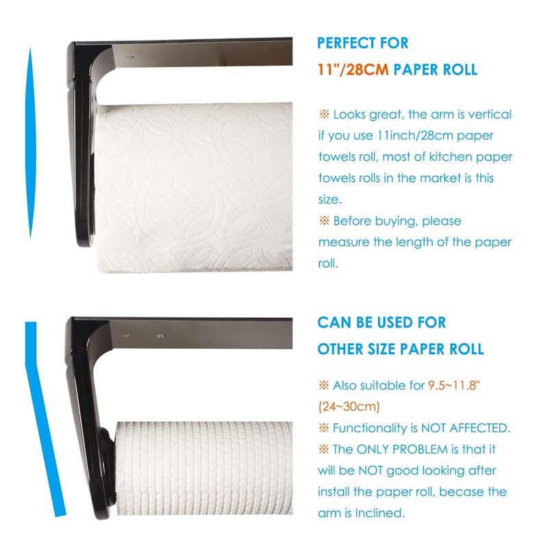 simpletome ONE Hand Tear Paper Towel Holder Under Cabinet Adhesive or Drilling Installation Aluminum Alloy + ABS (Black) - Image 5