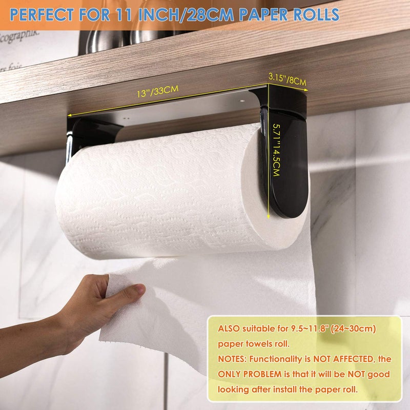 simpletome ONE Hand Tear Paper Towel Holder Under Cabinet Adhesive or Drilling Installation Aluminum Alloy + ABS (Black) - Image 4