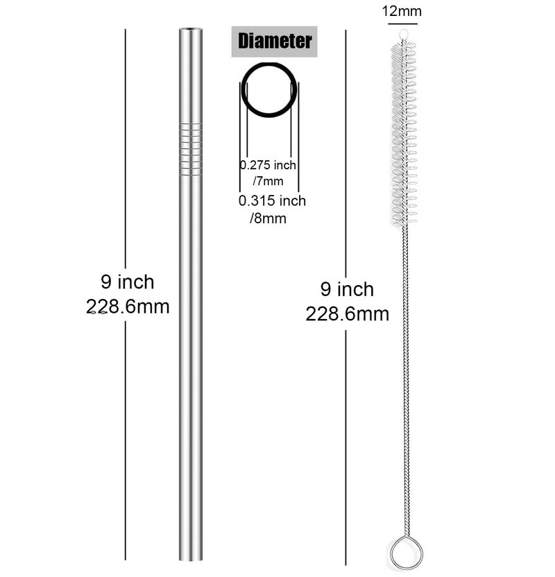 ALINK Stainless Steel Smoothie Straws, 9 inch X 0.315 in Reusable Metal Straws for Juice, Water, Smoothie, Set of 4 with Cleaning Brush - Image 2