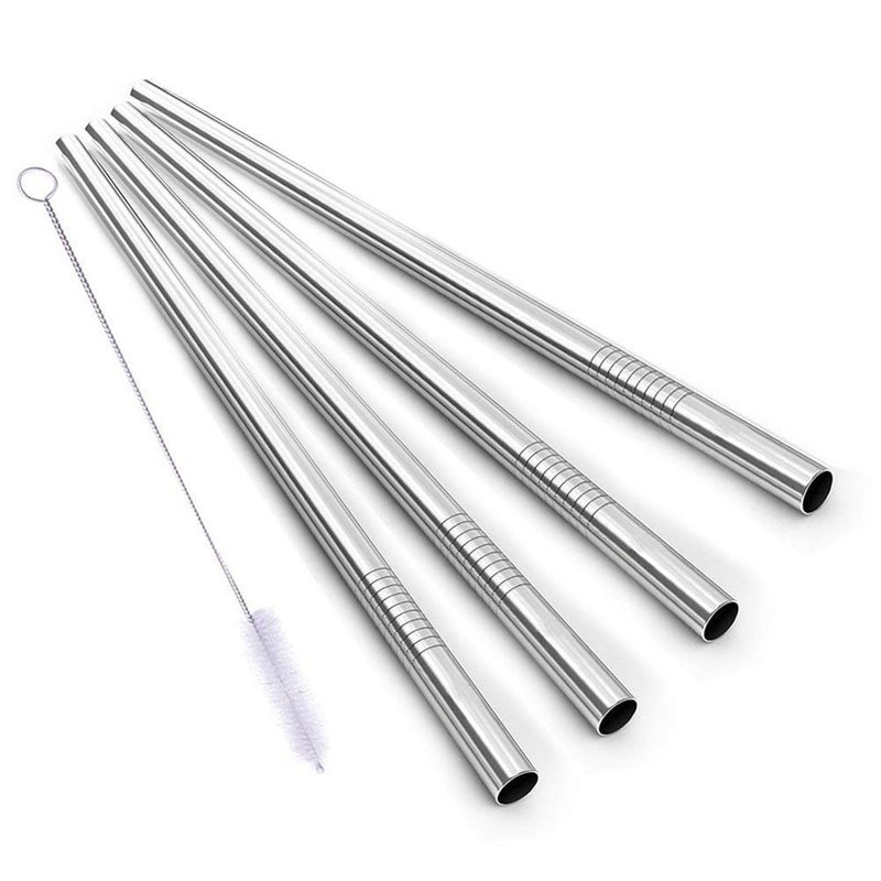 ALINK Stainless Steel Smoothie Straws, 9 inch X 0.315 in Reusable Metal Straws for Juice, Water, Smoothie, Set of 4 with Cleaning Brush - Image 1