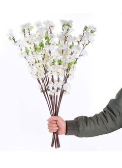 KASTWAVE 10PCS Artificial Cherry Blossom Branches - Silk Spring Peach Plum Blossom Fake Flower Bouquet, 25.6 Inch White for Vase, Home, Wedding, Garden Decor  - Image 1