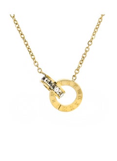 Generic Roman double-ring diamond-inlaid pendant titanium steel necklace. 