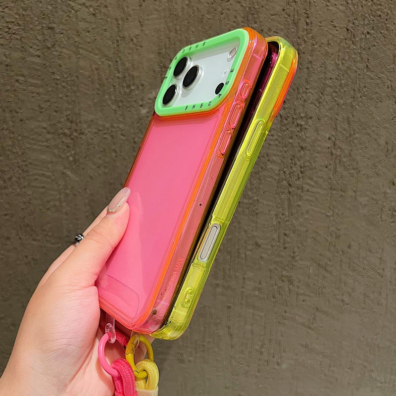 إيروريكس جراب هاتف شفاف من مادة TPU مع إطار عدسات متباينة الألوان لهاتف iPhone 17 Pro مع حبل (أخضر + أزرق سماوي) - Image 4