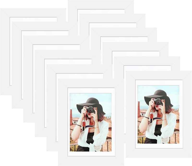 Picrit 5x7 Picture Frame Set of 12, Display 4x6 with Mat or 5x7 without Mat, Photo Frames for Wall Mounting or Table Top Display, White - Image 1