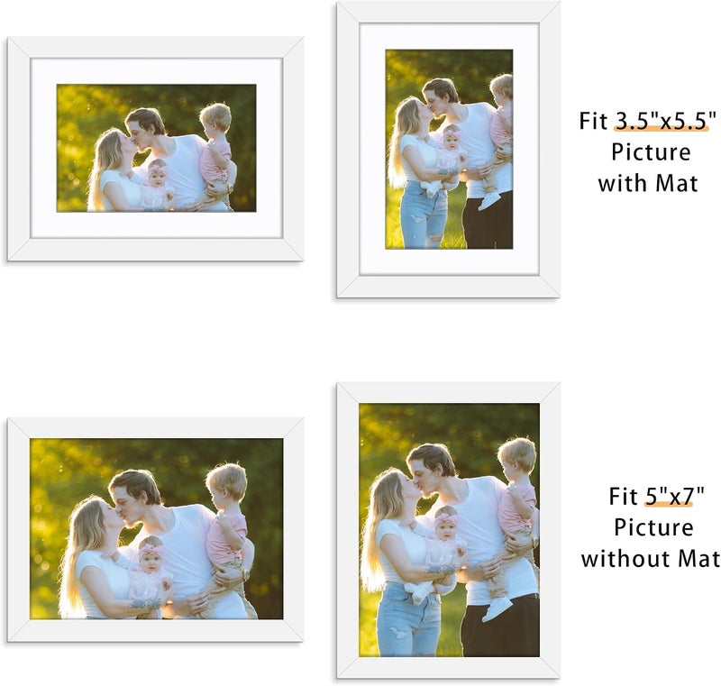 Picrit 5x7 Picture Frame Set of 12, Display 4x6 with Mat or 5x7 without Mat, Photo Frames for Wall Mounting or Table Top Display, White - Image 3