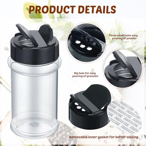Jadive 36 Pcs Plastic Spice Jars with Shaker Lids Clear Spice Bottles Plastic Seasoning Containers Empty Shaker for Kitchen Storing Herbs Seasoning Powders Pepper Dry Goods - Image 3