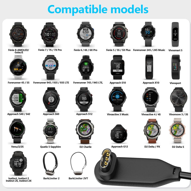 AWINNER Charger Cable Compatible for Garmin Fenix 7 7S 7X 6 6S 6X Plus Pro 5 5S 5X,Forerunner 935 945 955 45 45S 245,Approach S10 S40 S60 X10,Quatix 5 Sapphire,Vivoactive 3 4 4S,Vivomove 3 3S - Image 2