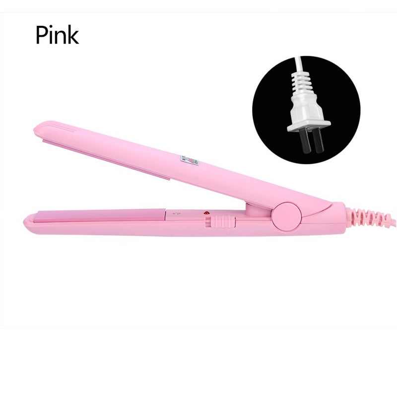 woobles 2 in 1 Mini Hair Straightener Curler Ceramic Tourmaline Plate Flat Iron for Hair Styling 190 Constant Temperature Heating Curler(US-Pink)-US Pink - Image 2