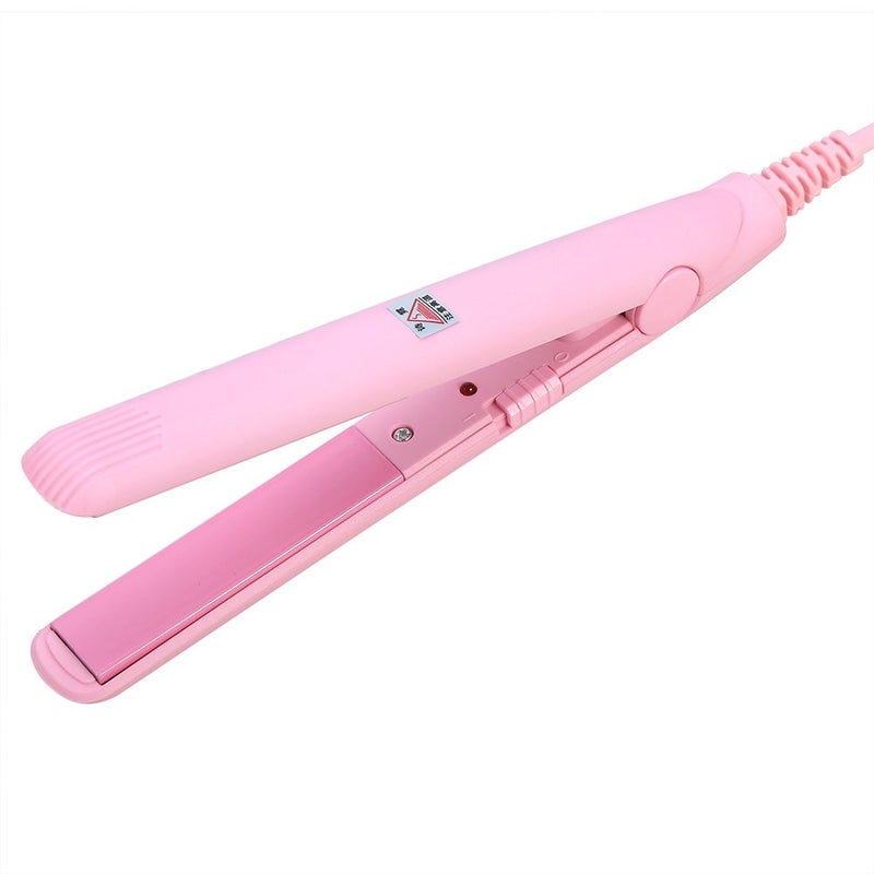 woobles 2 in 1 Mini Hair Straightener Curler Ceramic Tourmaline Plate Flat Iron for Hair Styling 190 Constant Temperature Heating Curler(US-Pink)-US Pink - Image 1