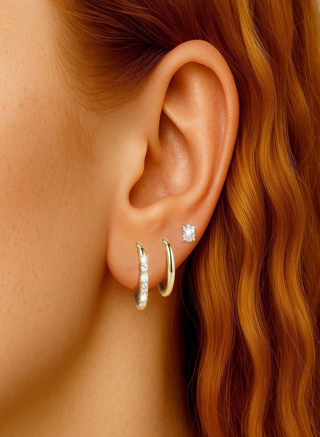GingYing Gold Stud Hoop Earrings:Hypoallergenic Surgical Stainless Steel Small Cartilage Huggie Hoop Earrings Flat Back Earrings Screw Back and Flatback Stud Earrings for Women Multiple Piercing Ear (Gold-(6mm+6mm)hoop earrings+4mm cz stud earrings) - Image 3