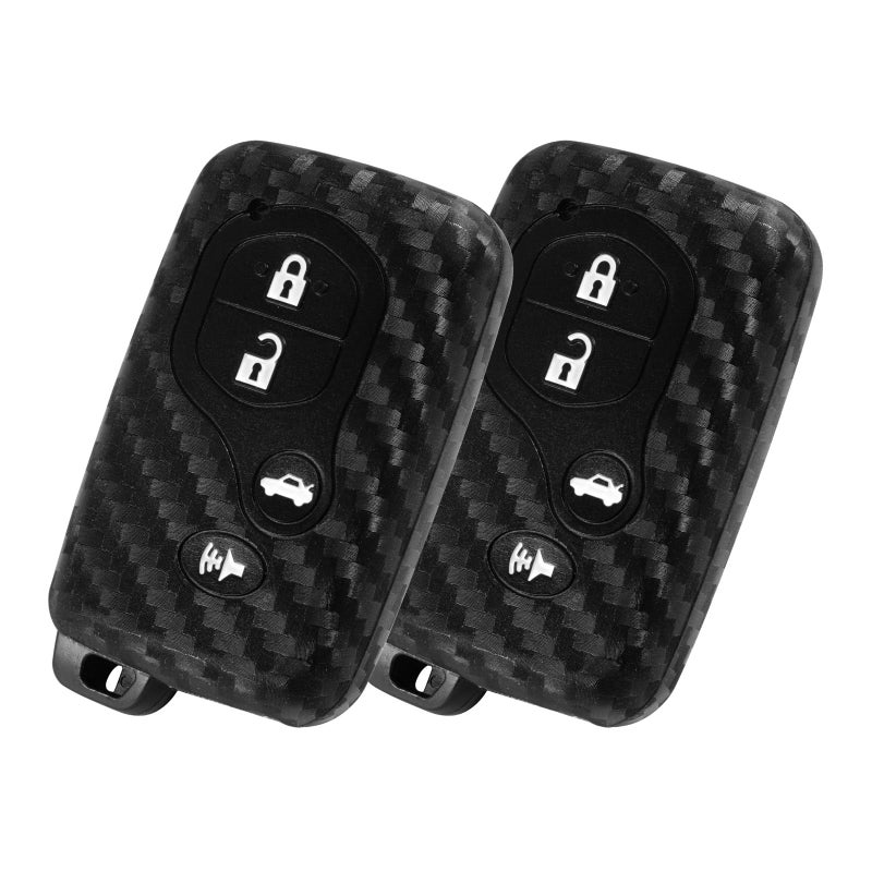 WORCAS 2 Pcs Carbon Fiber Silicone Key Fob Cover Compatible with Toyota Camry Corolla Highlander Land Cruiser Prius RAV4 Sequoia Venza 24 Button