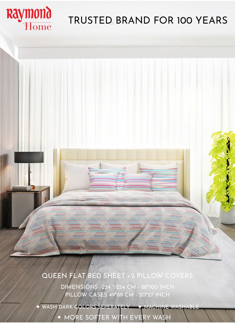 Raymond Raymond Home Queen Flat Sheet Bedsheet 110 Thread Count Luxirious Mercerised 100% Cotton Bedding Printed Pre Shrunk Percale Finish Skin Safe Bed Linen and 2 Pillow Case - Multicolor (224 * 254 CM)  - Image 2