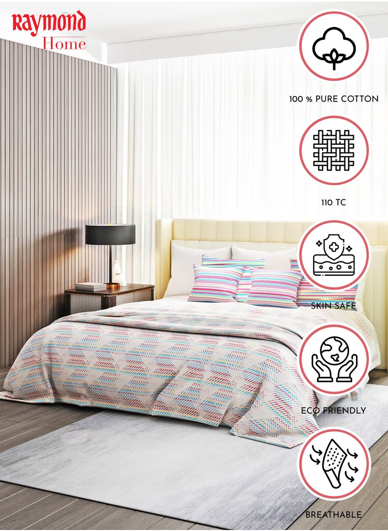 Raymond Raymond Home Queen Flat Sheet Bedsheet 110 Thread Count Luxirious Mercerised 100% Cotton Bedding Printed Pre Shrunk Percale Finish Skin Safe Bed Linen and 2 Pillow Case - Multicolor (224 * 254 CM)  - Image 3