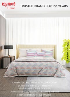Raymond Raymond Home Queen Flat Sheet Bedsheet 110 Thread Count Luxirious Mercerised 100% Cotton Bedding Printed Pre Shrunk Percale Finish Skin Safe Bed Linen and 2 Pillow Case - Multicolor (224 * 254 CM)  - Image 2