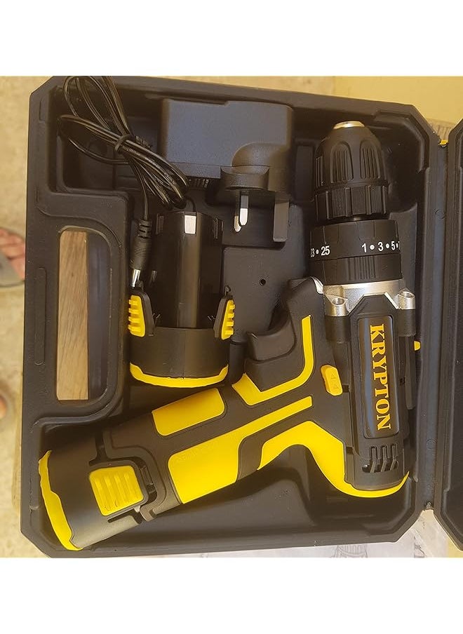 KRYPTON 12V Li Percussion Drill Kpd1213C Sa 2 Speed Impact Gearbox Chuck Size 10 Mm No Load Speed 0 350 0 1100 Rpm Ergonomic Design With 2 Batteries Black And Yellow  - Image 2