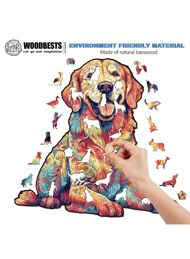 Woodbests ألغاز خشبية WOODBESTS للبالغين، لغز كلب جولدن ريتريفر المخلص (M، 200 قطعة، 12.5"x11.9") صندوق خشبي جميل، ألغاز خشبية بشكل فريد، هدايا عيد ميلاد للبالغين والأطفال، لعبة عائلية - Image 1