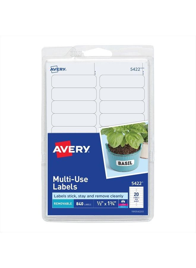 Avery Self-Adhesive Removable Labels, 0.5 x 1.75 Inches, White, 840 per Pack (05422) - Image 1