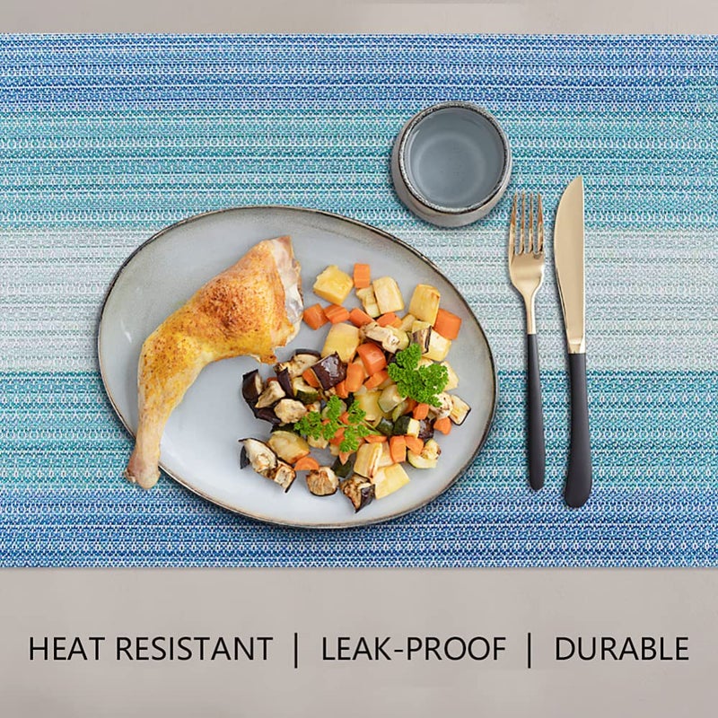 HeloHo Blue Placemats Set of 8 Vinyl Table Place Mats Stain Resistant Foldable Placemats Washable Wipeable Placemat for Kitchen Dining Table Decoration Indoor Outdoor. - Image 2