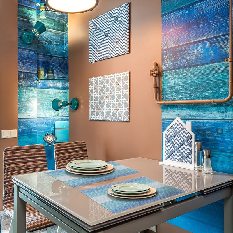 HeloHo Blue Placemats Set of 8 Vinyl Table Place Mats Stain Resistant Foldable Placemats Washable Wipeable Placemat for Kitchen Dining Table Decoration Indoor Outdoor. - Image 5