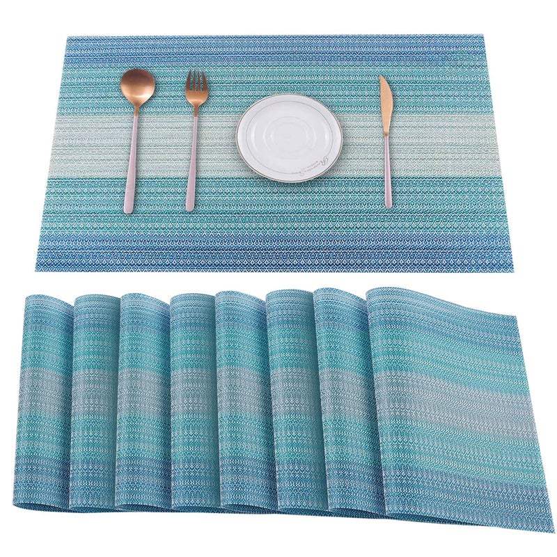 HeloHo Blue Placemats Set of 8 Vinyl Table Place Mats Stain Resistant Foldable Placemats Washable Wipeable Placemat for Kitchen Dining Table Decoration Indoor Outdoor. - Image 1