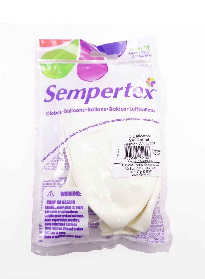 Sempertex Latex Balloons, White, 3 Pcs, 60cm (Pack of 3) - Image 2